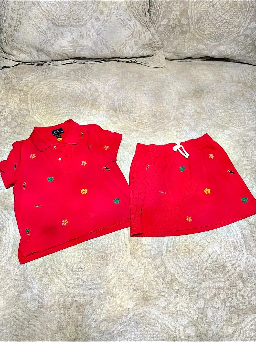 Polo Ralph Lauren Girls Floral Polo and Skirt Set Medium
